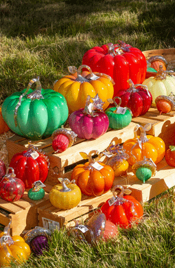 Color Glass Pumpkins on Display